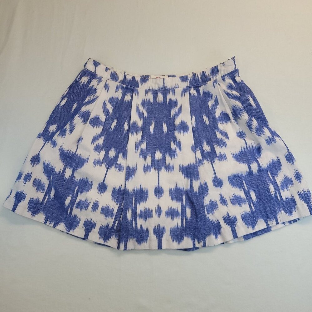 Vineyard‎ Vines Blue White Ikat Pleated Mini Skirt Side Pockets Size 8